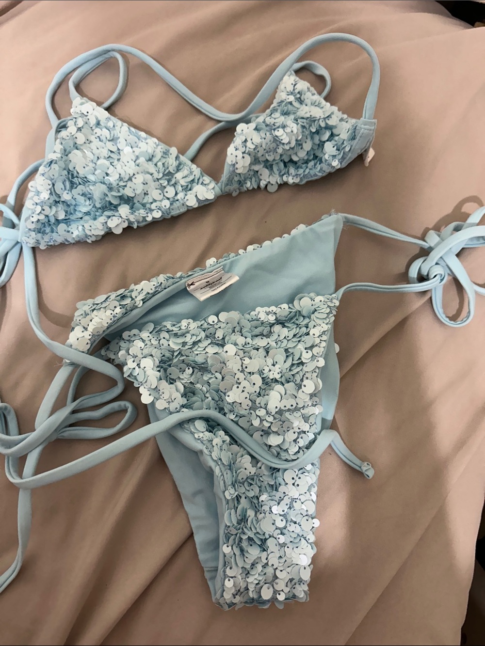 Edikted Light Blue Sequin Triangle Bikini